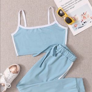 Crop Cami Top & Side Striped Drawstring Pants